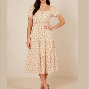 Monteau Cream Maxi Dress with Red Floral Print